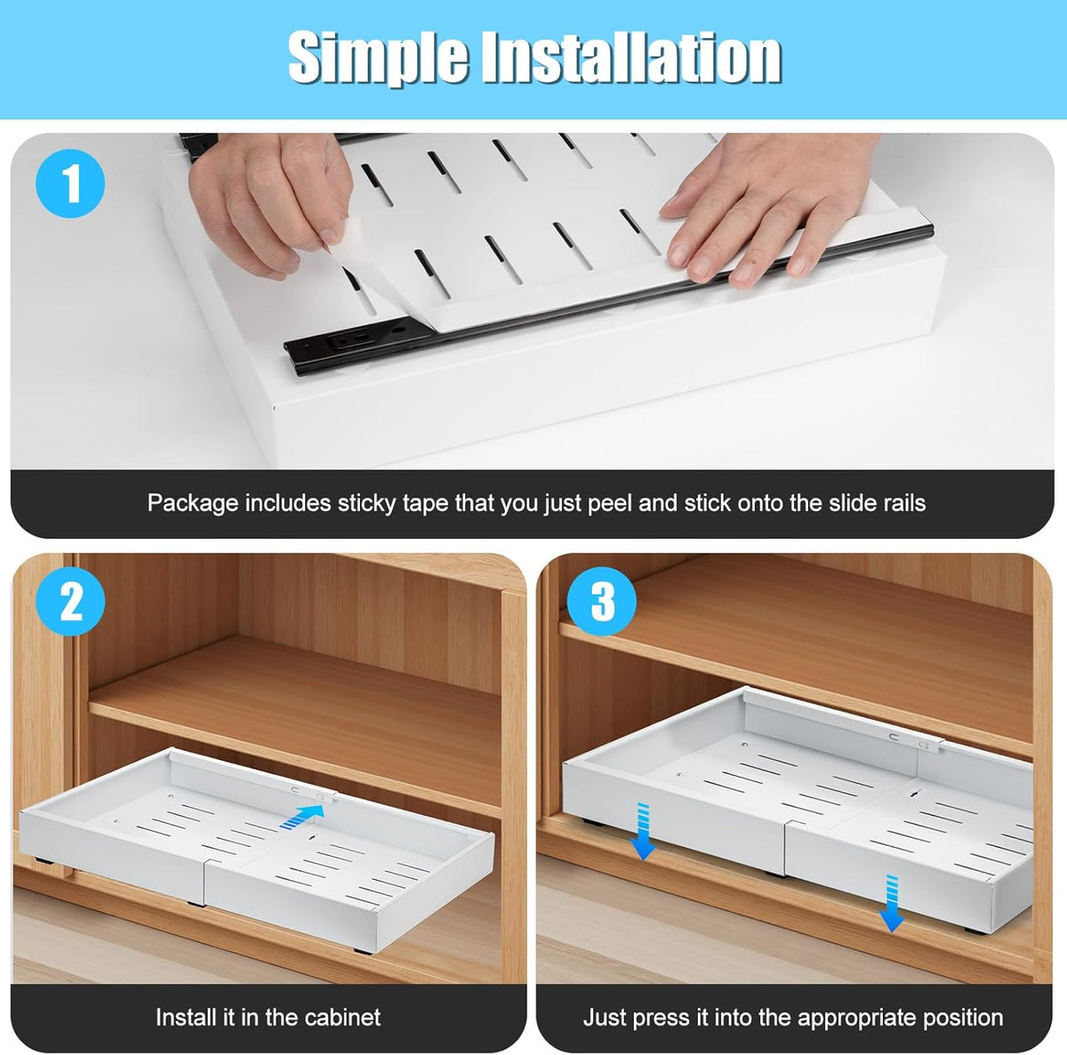 Set of 2 Adjustable Pull-Out Storage Bins for Cabinets
