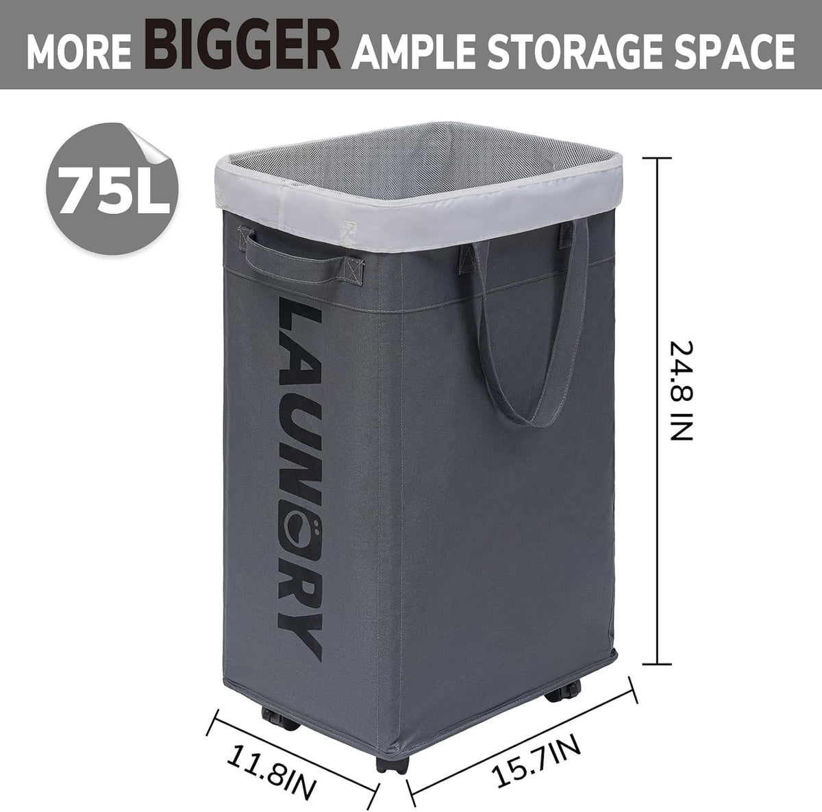 75L Versatile Rolling Laundry Bin for Effortless Transport