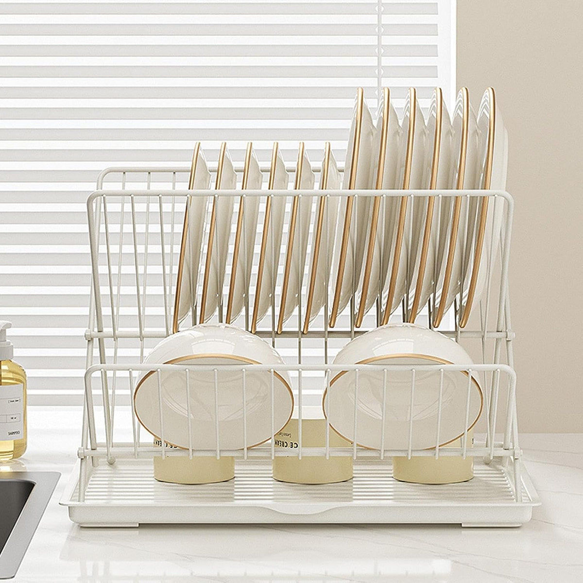 2-Tier Kitchen Drying Rack with Removable Tray – Foldable Dish Drainer