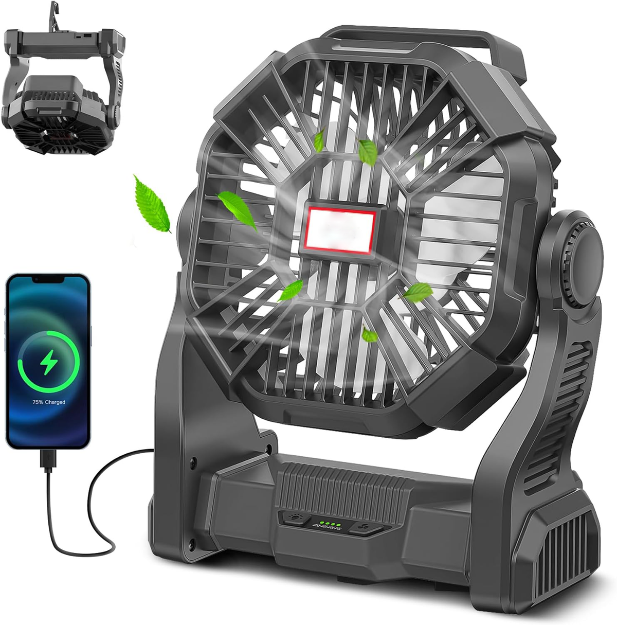 Compact Rechargeable Outdoor Fan with LED Light