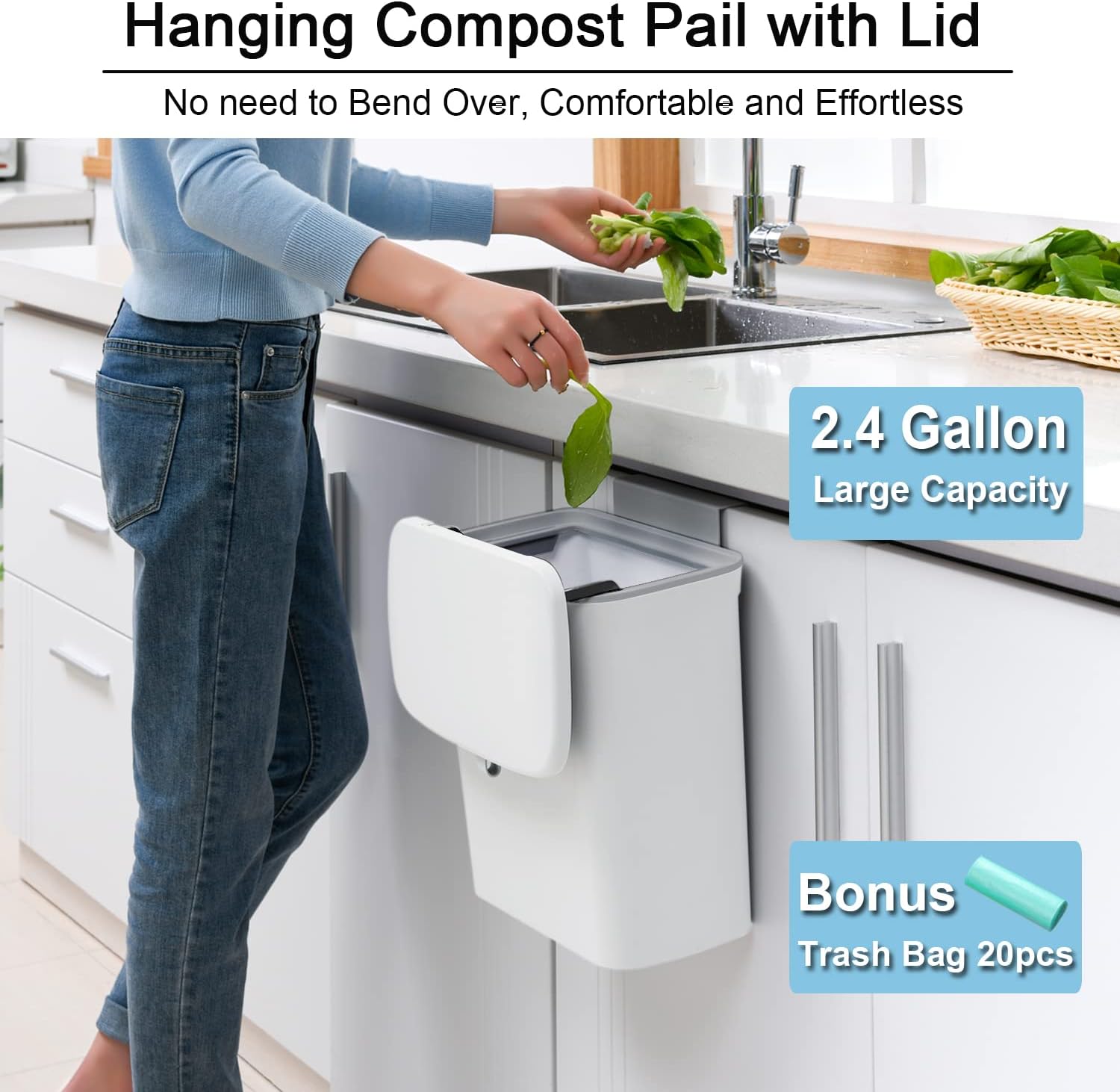 2.4-Gallon Food Waste Bin for Kitchen Counter or Sink Area