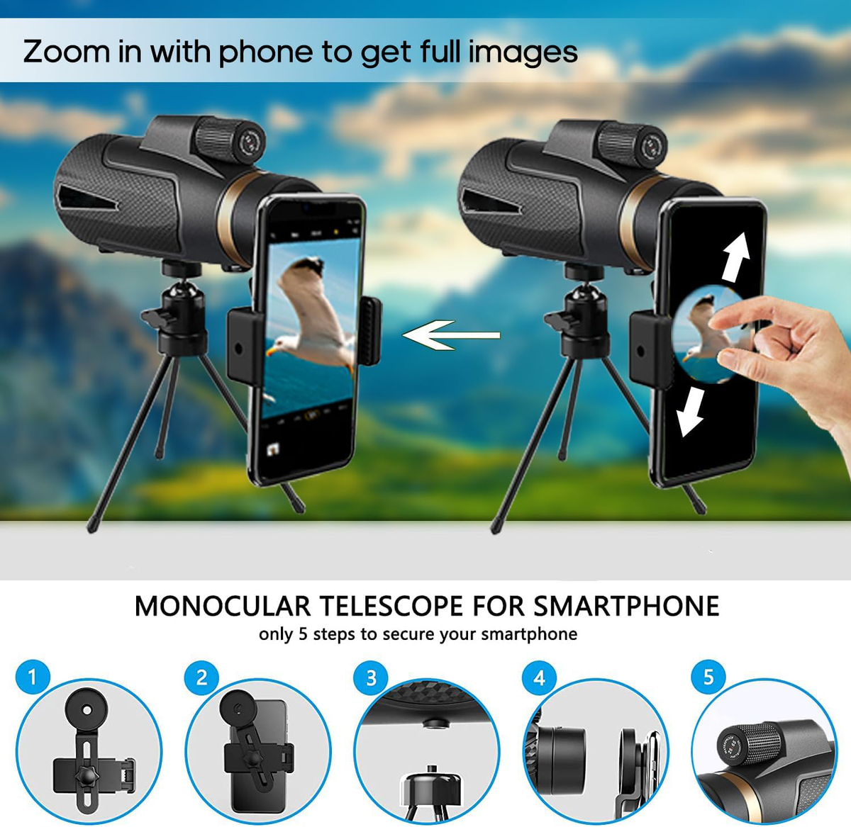 High-Performance Compact Telescope with Smartphone Adapter