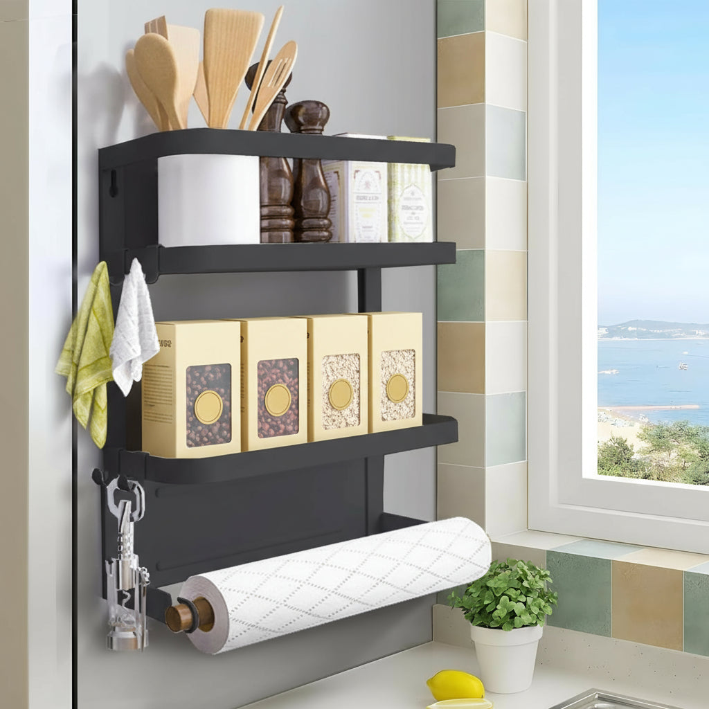 Kitchen Roll Holder with Magnetic Spice Rack for Refrigerator