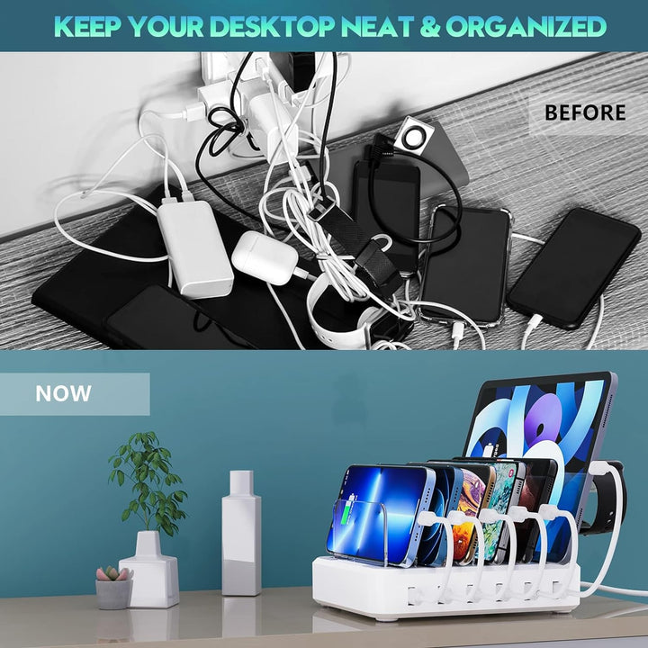 PowerHub 6-Port USB Charging Dock – 60W Multi-Device Organizer