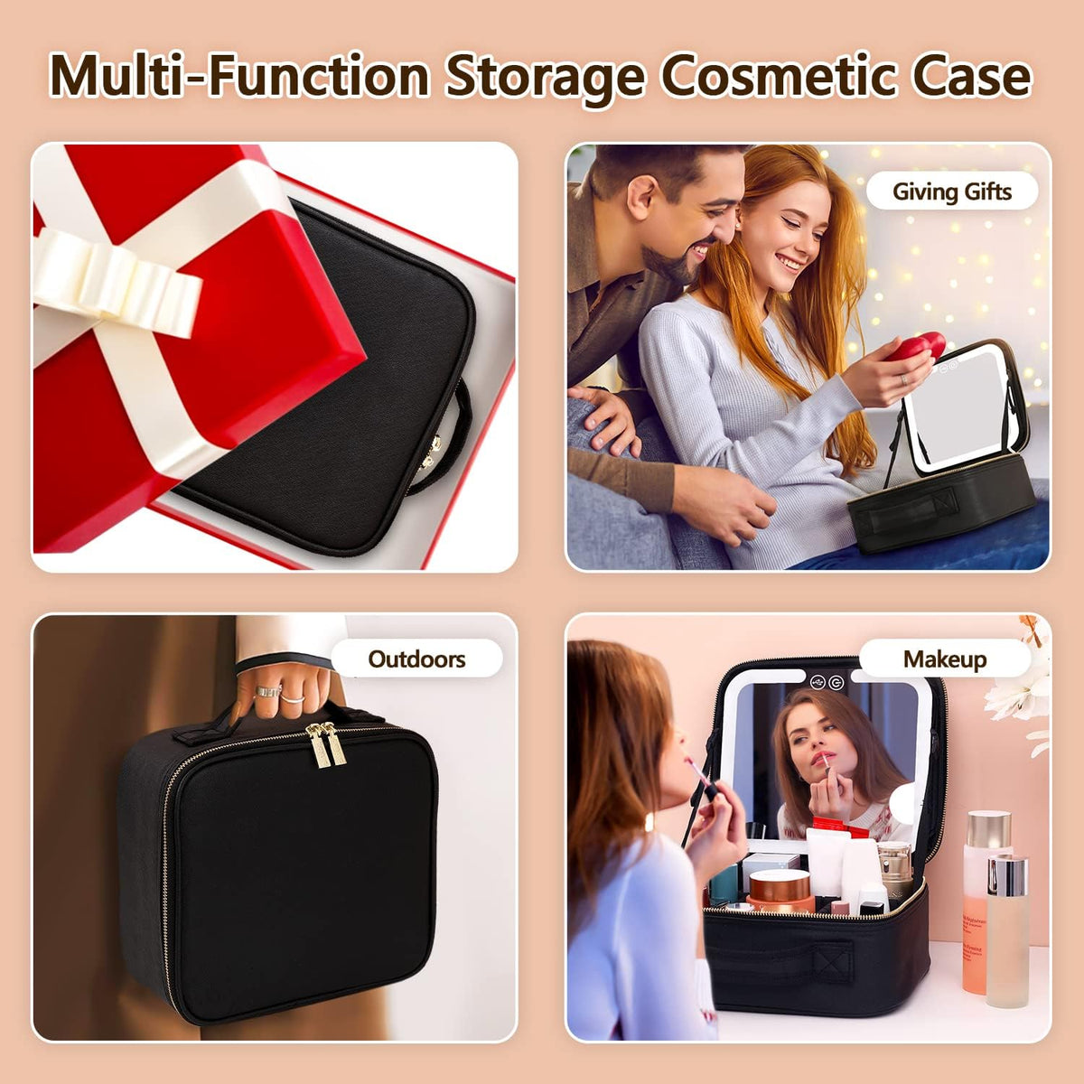 Illuminated Makeup Organizer with Integrated Mirror