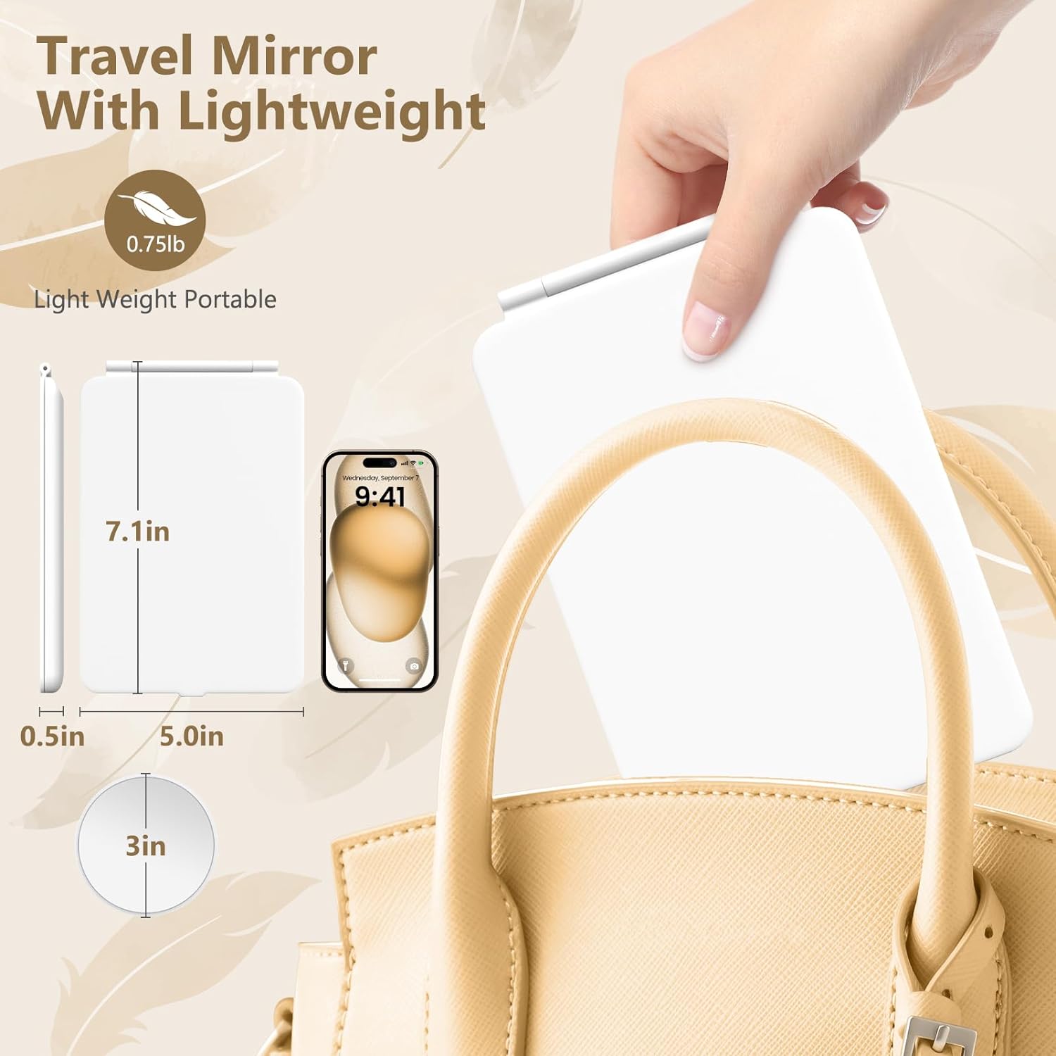 Portable Illuminated Vanity Mirror with Dual Magnification