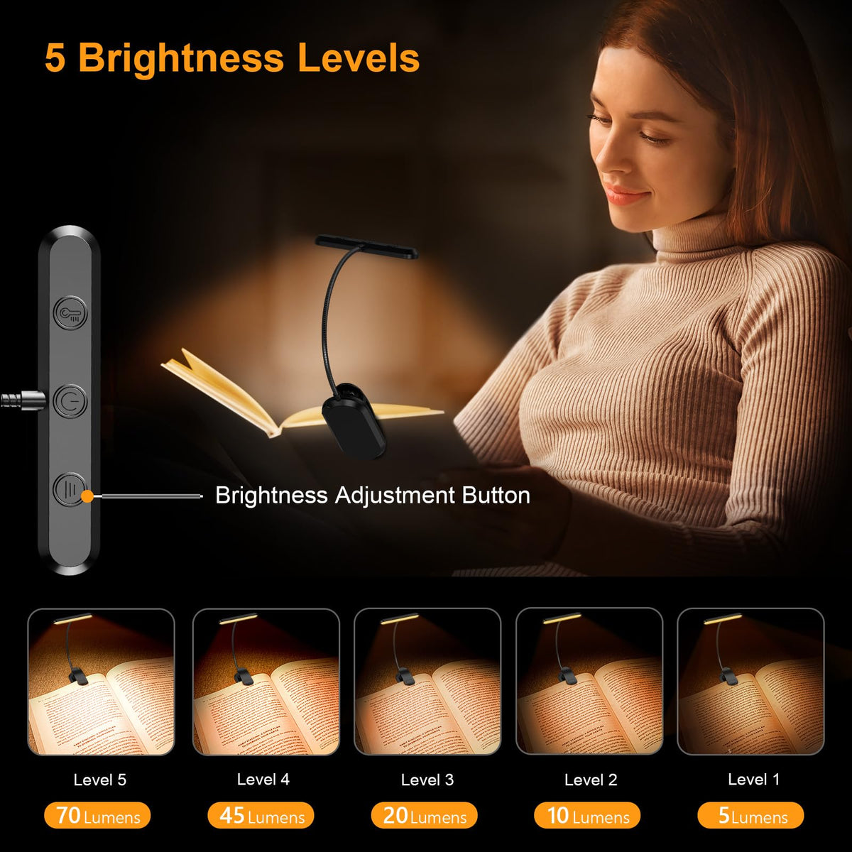 LumiRead Rechargeable Reading Light – Adjustable Brightness & Color Options