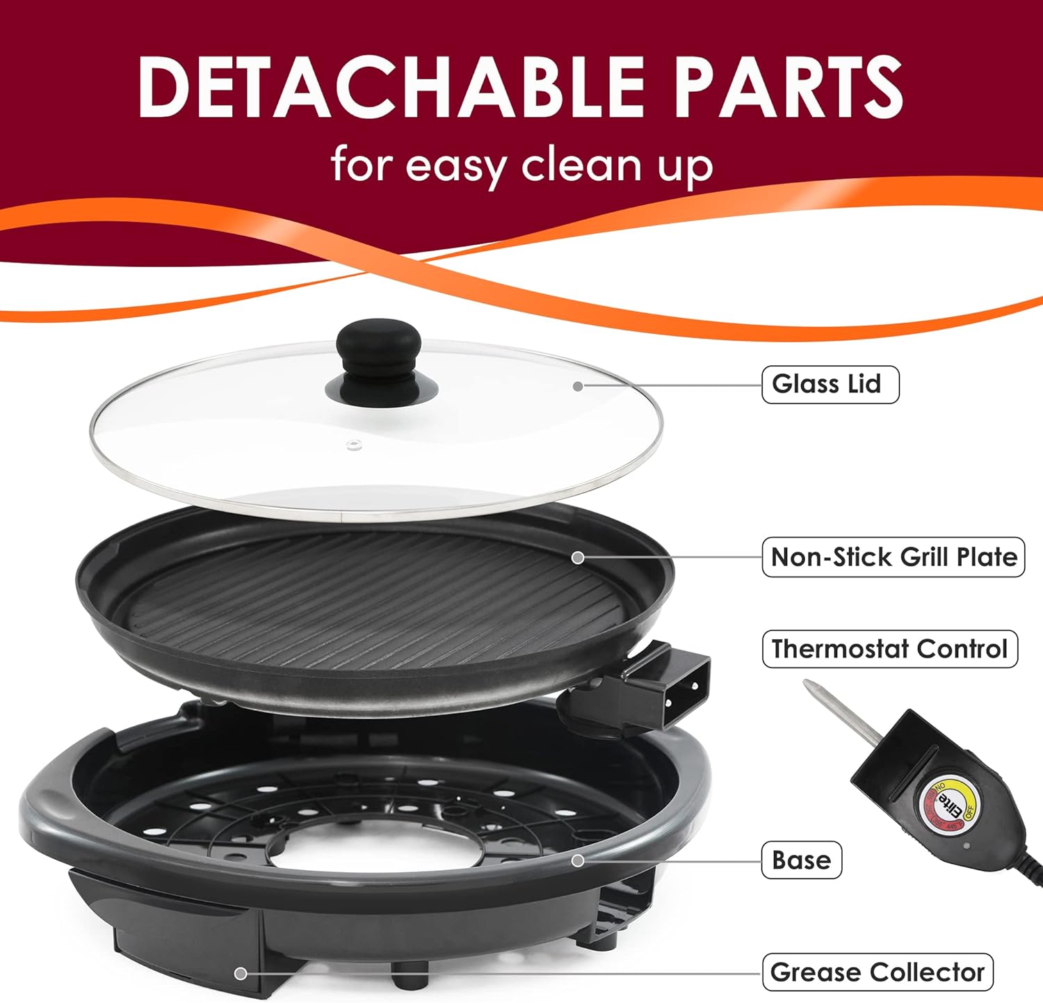 Indoor Nonstick Electric Griddle with Adjustable Heat