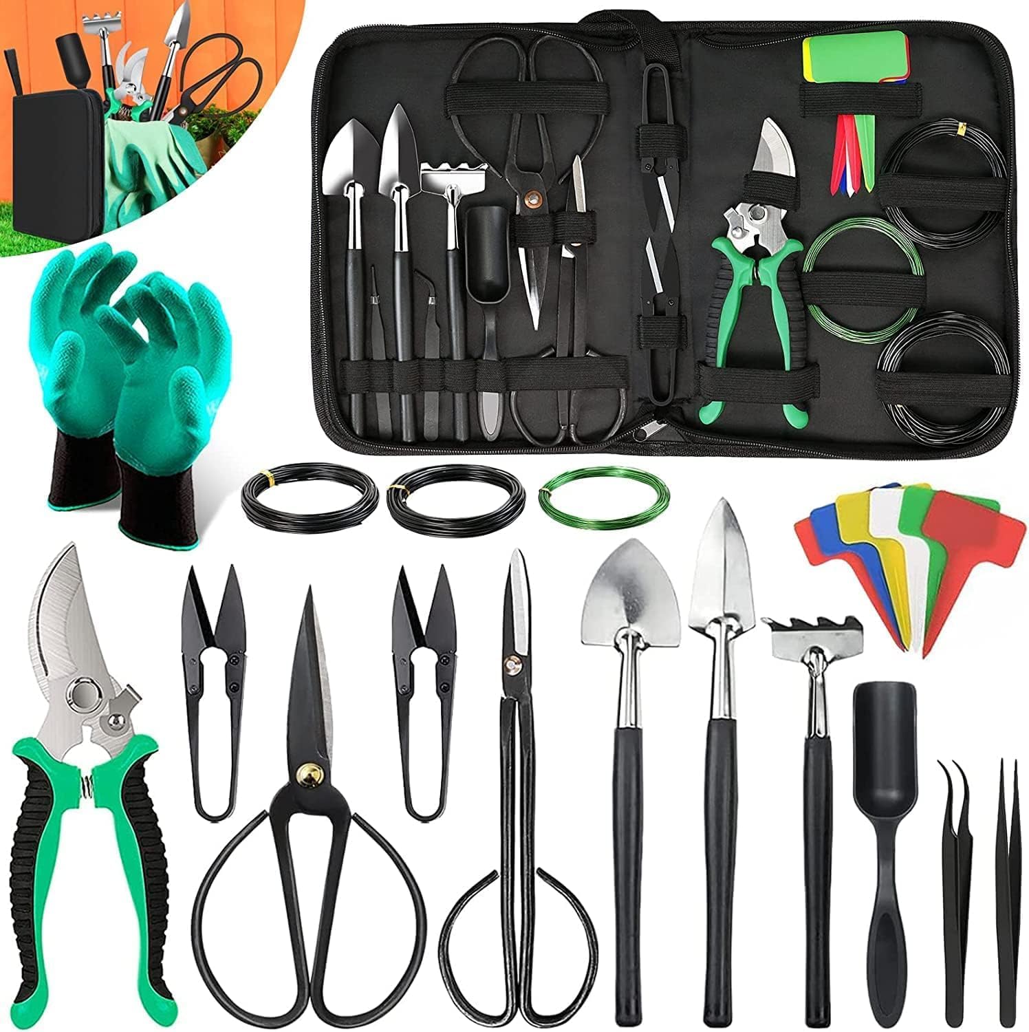 24-Piece Bonsai Care Set with Steel Tools and Leather Case