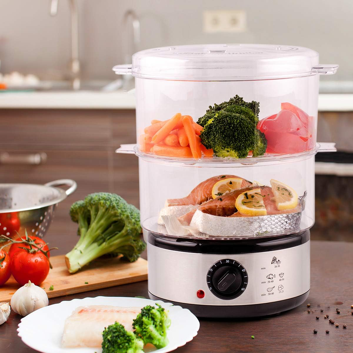 Three-Tiered Electric Food Steamer for Healthy Cooking