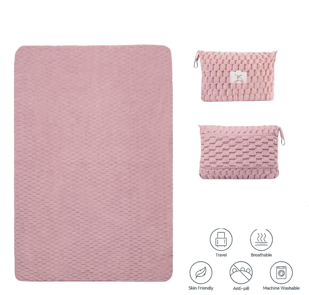 Travel Blanket with Pillow Pocket and Suitcase Handle – Packable Flannel
