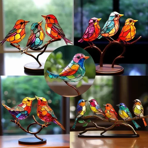 Vibrant Nature-Inspired Acrylic Bird Table Decor