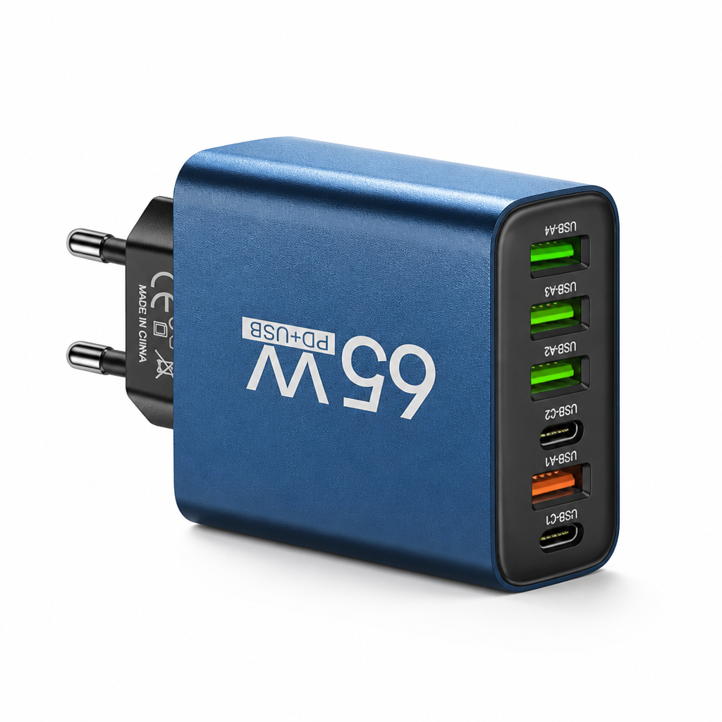 Compact 6-Port USB-C & USB-A Charging Hub