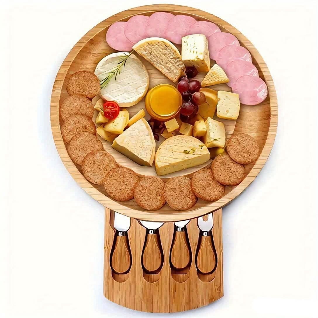 Elegant Bamboo Charcuterie Board Set with Storage Drawer