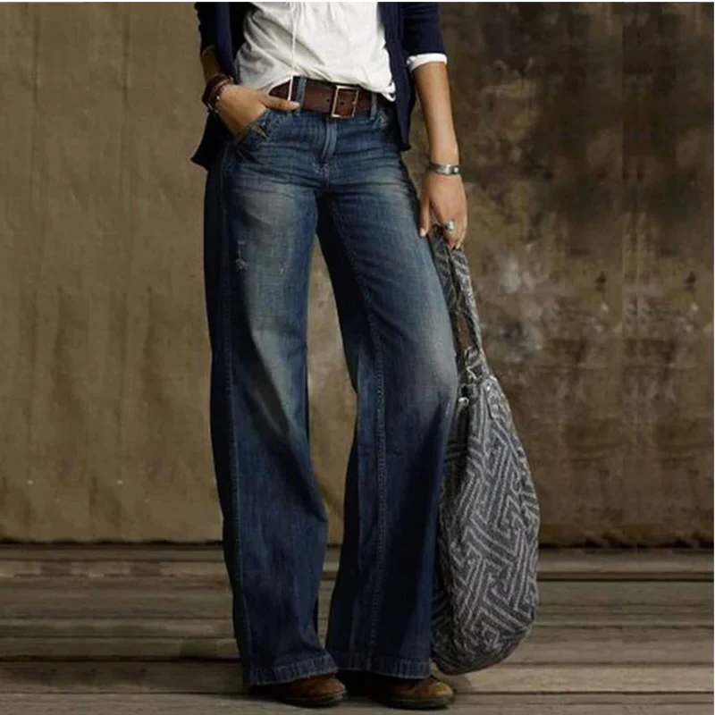 Chic All-Season Women's Denim Trousers