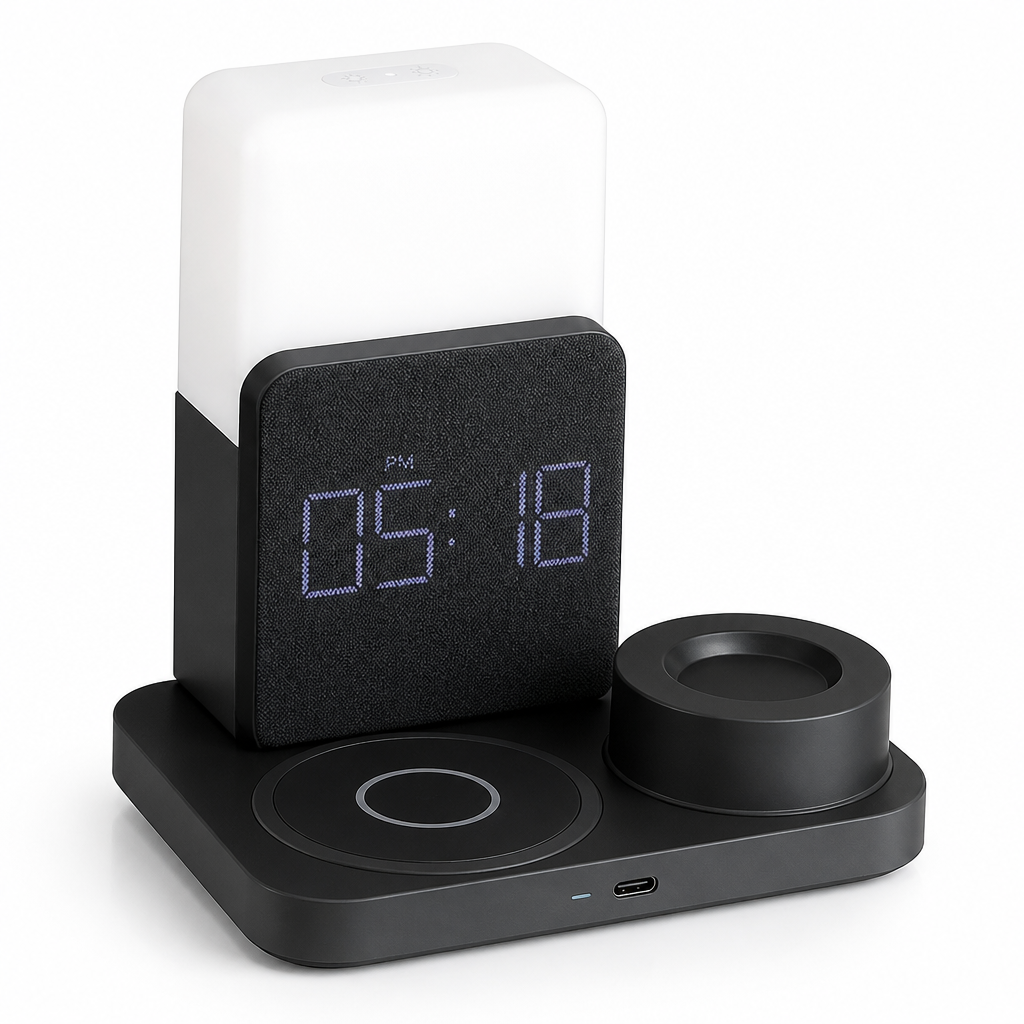 Wireless Multi-Device Charging Station (Clock, Watch Dock & Lamp)