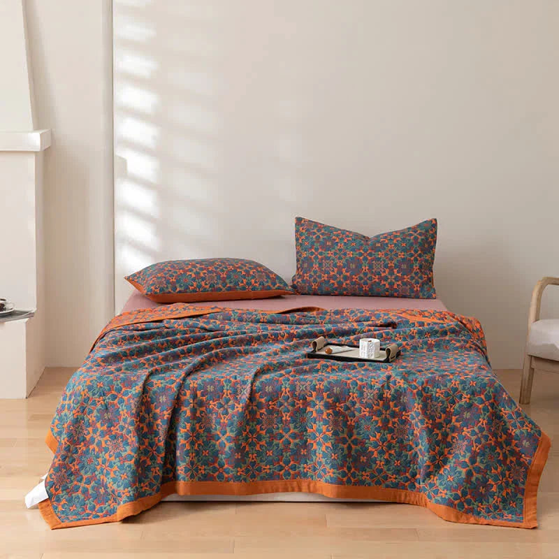 Blue Patterned Cotton Quilt – Floral Design