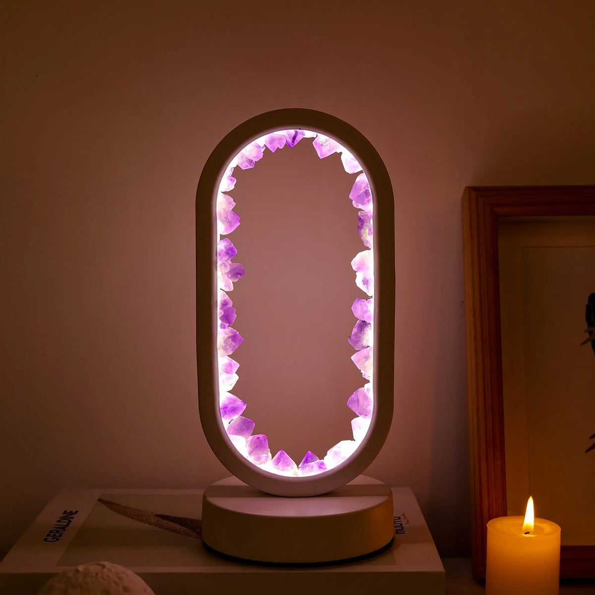 Natural Amethyst Table Lamp - Artisan Crafted