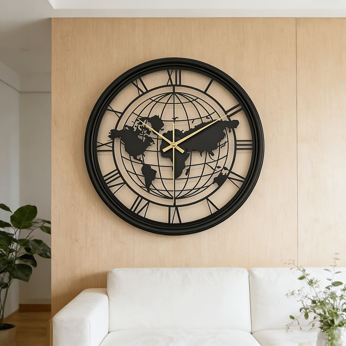 Elegant Metal Wall Clock with World Map Design