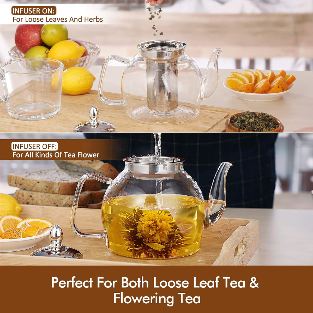 Elegant 1000ml Glass Teapot with Detachable Infuser