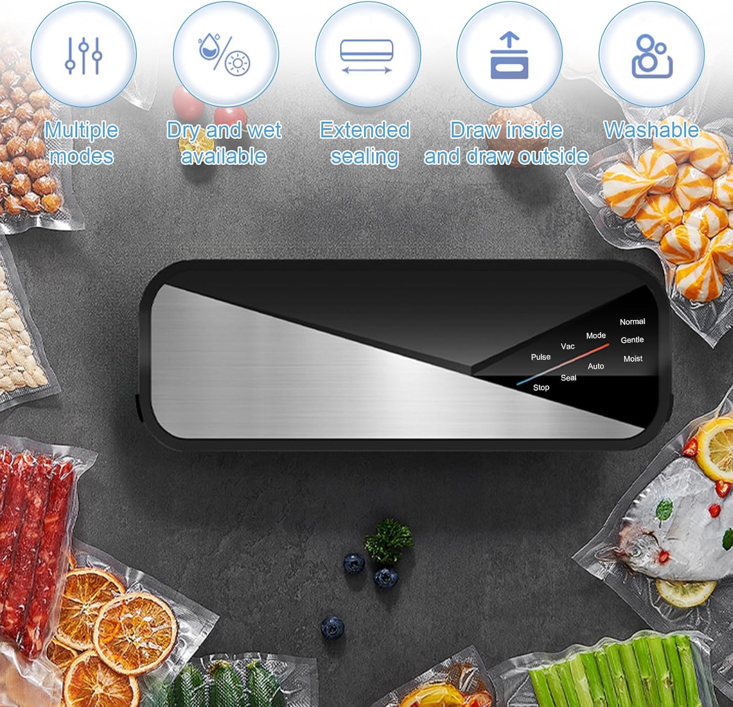 Multi-Function Vacuum Sealer with 30 cm Sealing Strip and 80 kPa Suction