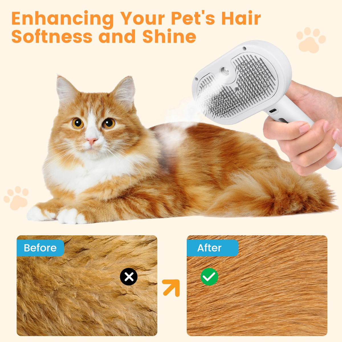 Pet Grooming Steam Brush for Cats and Dogs