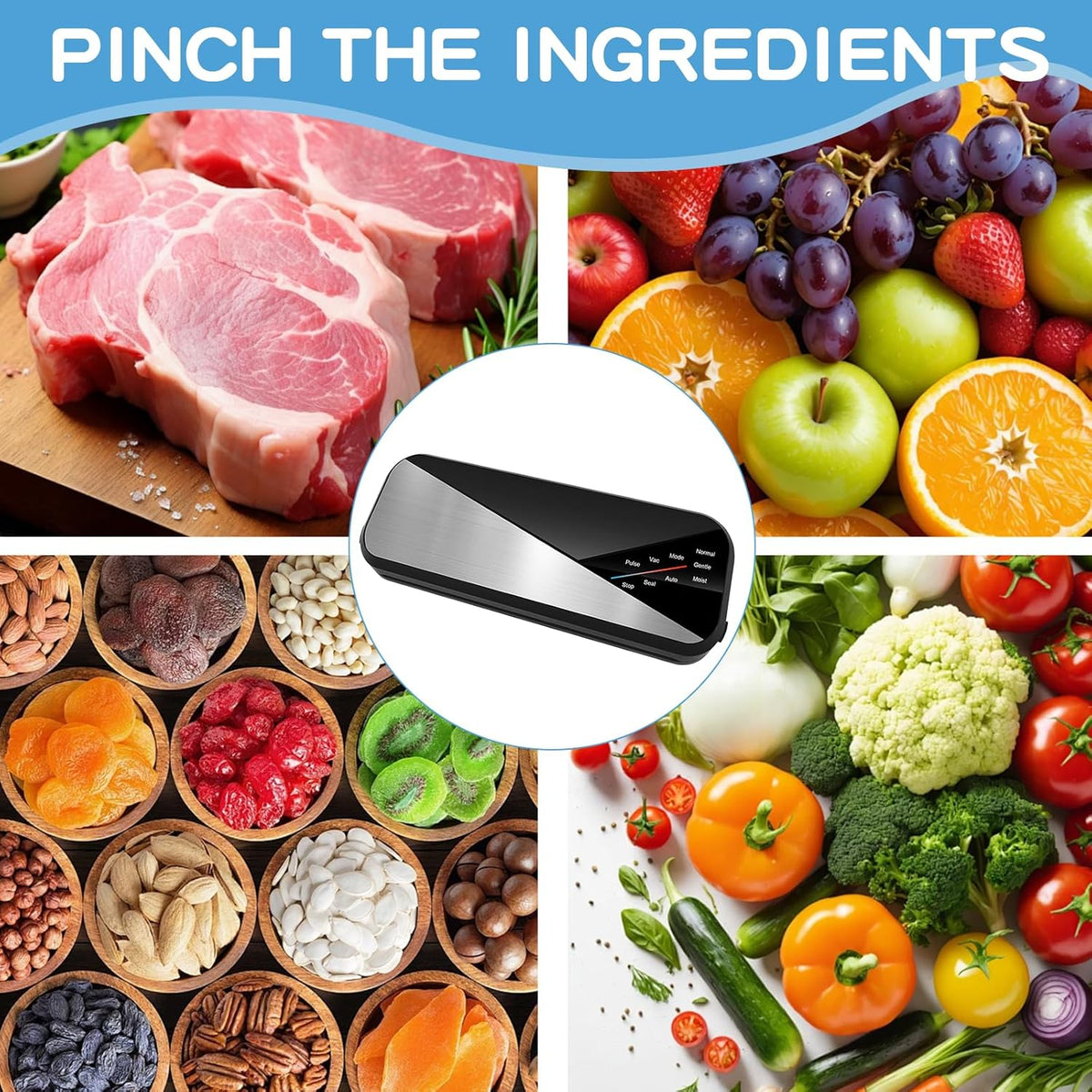 Multi-Function Vacuum Sealer with 30 cm Sealing Strip and 80 kPa Suction