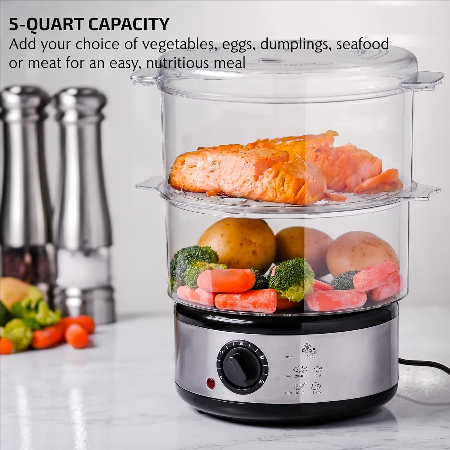 Three-Tiered Electric Food Steamer for Healthy Cooking
