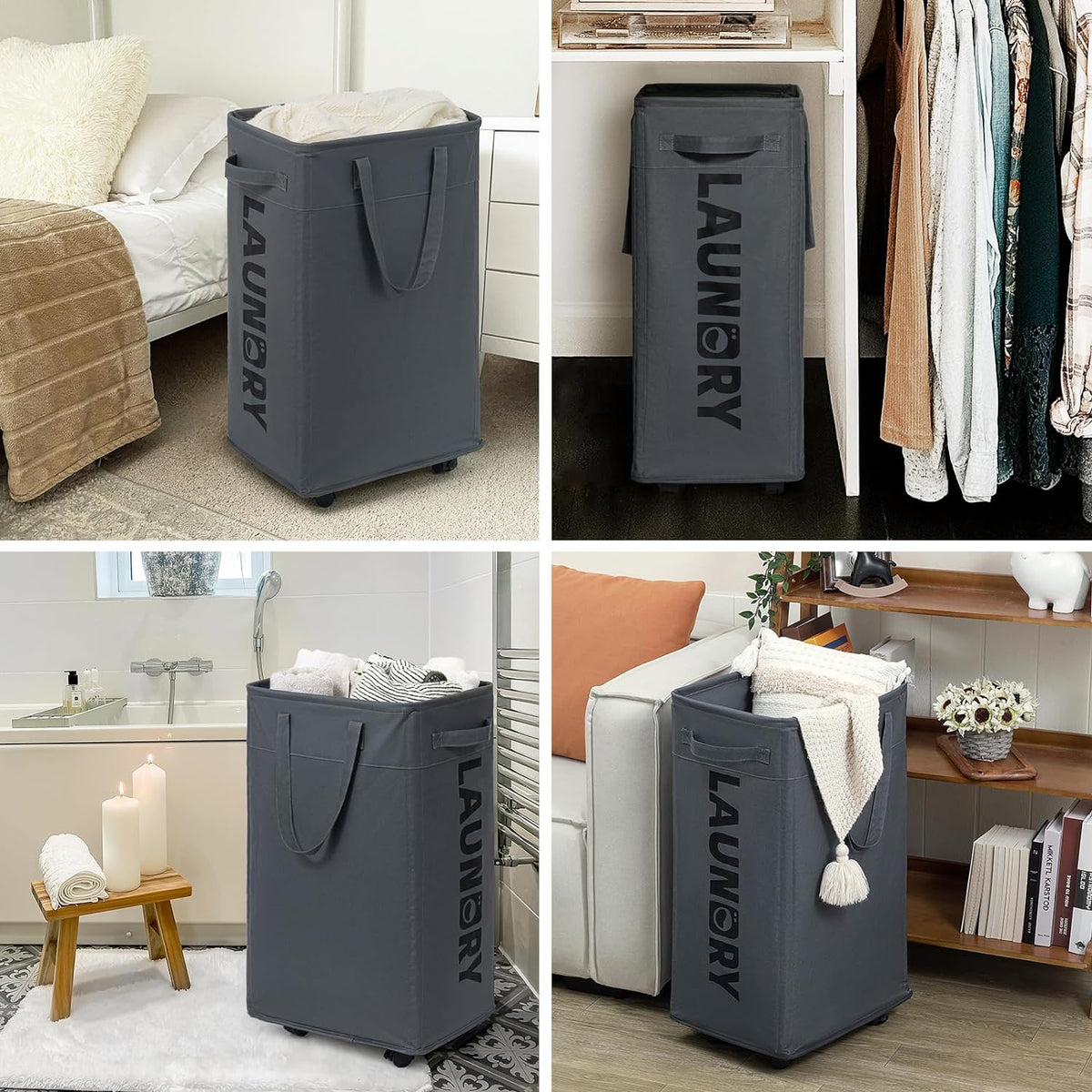 75L Versatile Rolling Laundry Bin for Effortless Transport