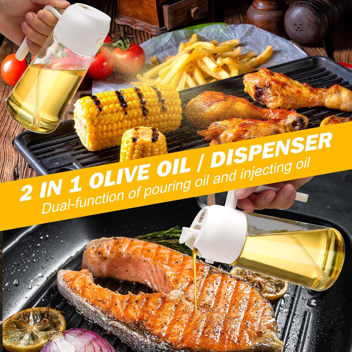 Dual-Function Oil Dispensing and Spraying Bottles – Set of 2