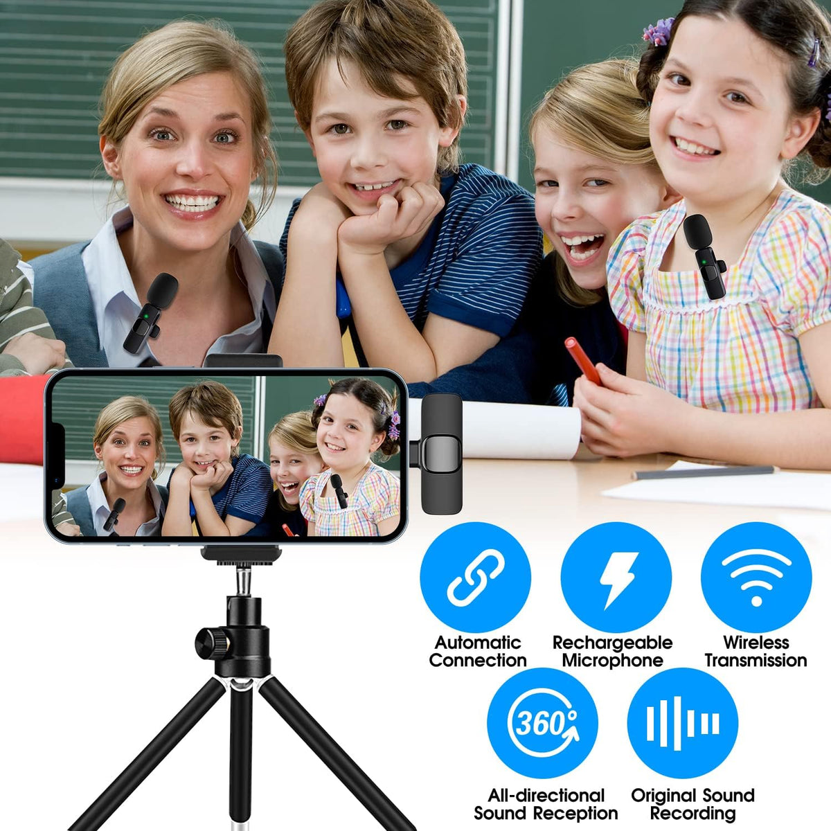 Dual Wireless Microphone Set for iPhone and iPad