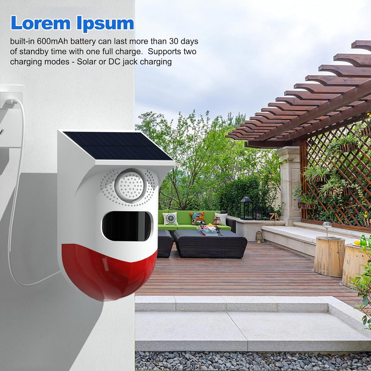 120 dB Solar Motion Detector Alarm with LED Strobe Light