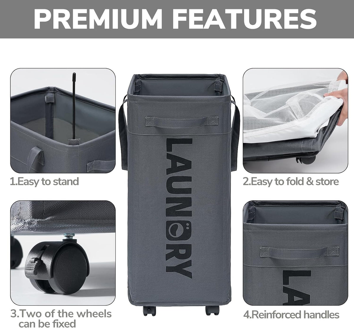 75L Versatile Rolling Laundry Bin for Effortless Transport