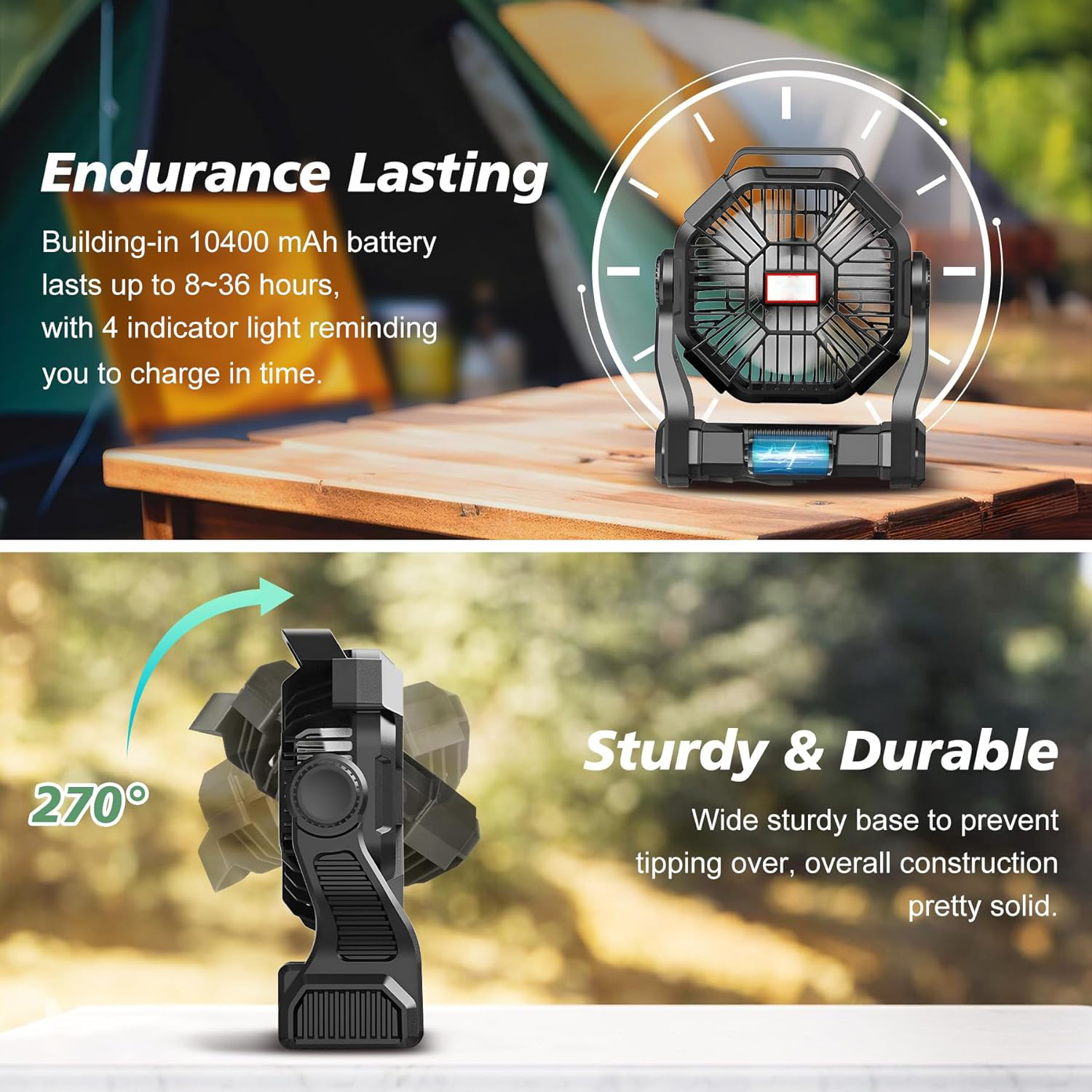 Compact Rechargeable Outdoor Fan with LED Light