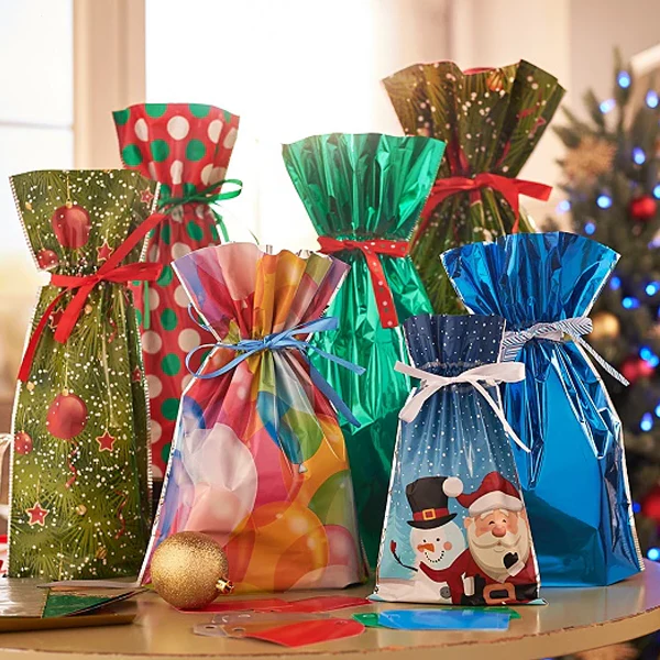 15 Set Festive Drawstring Gift Bags for Christmas Cheer
