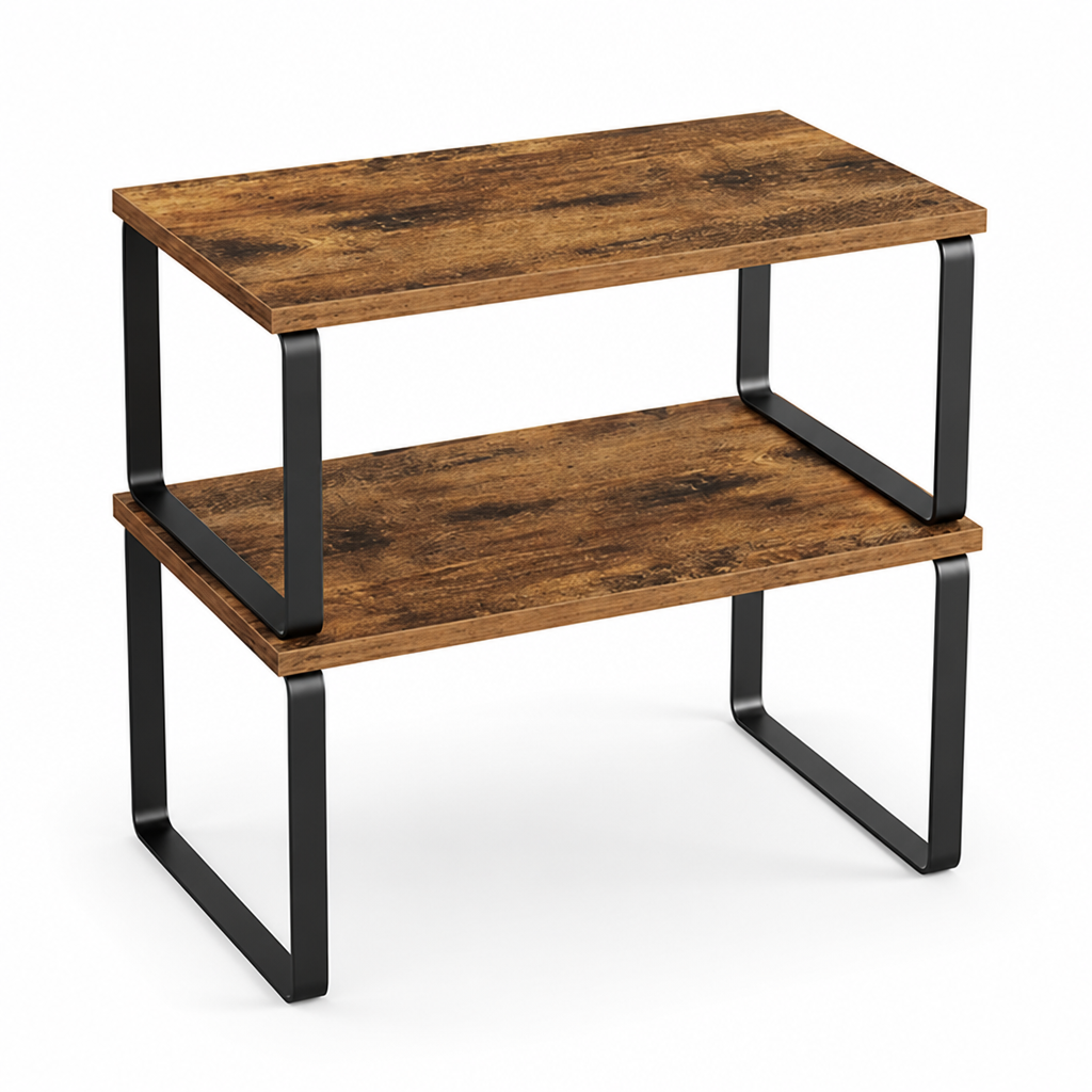 Stackable & Adjustable Metal Kitchen Shelf Organizer (Engineered Wood Shelves)