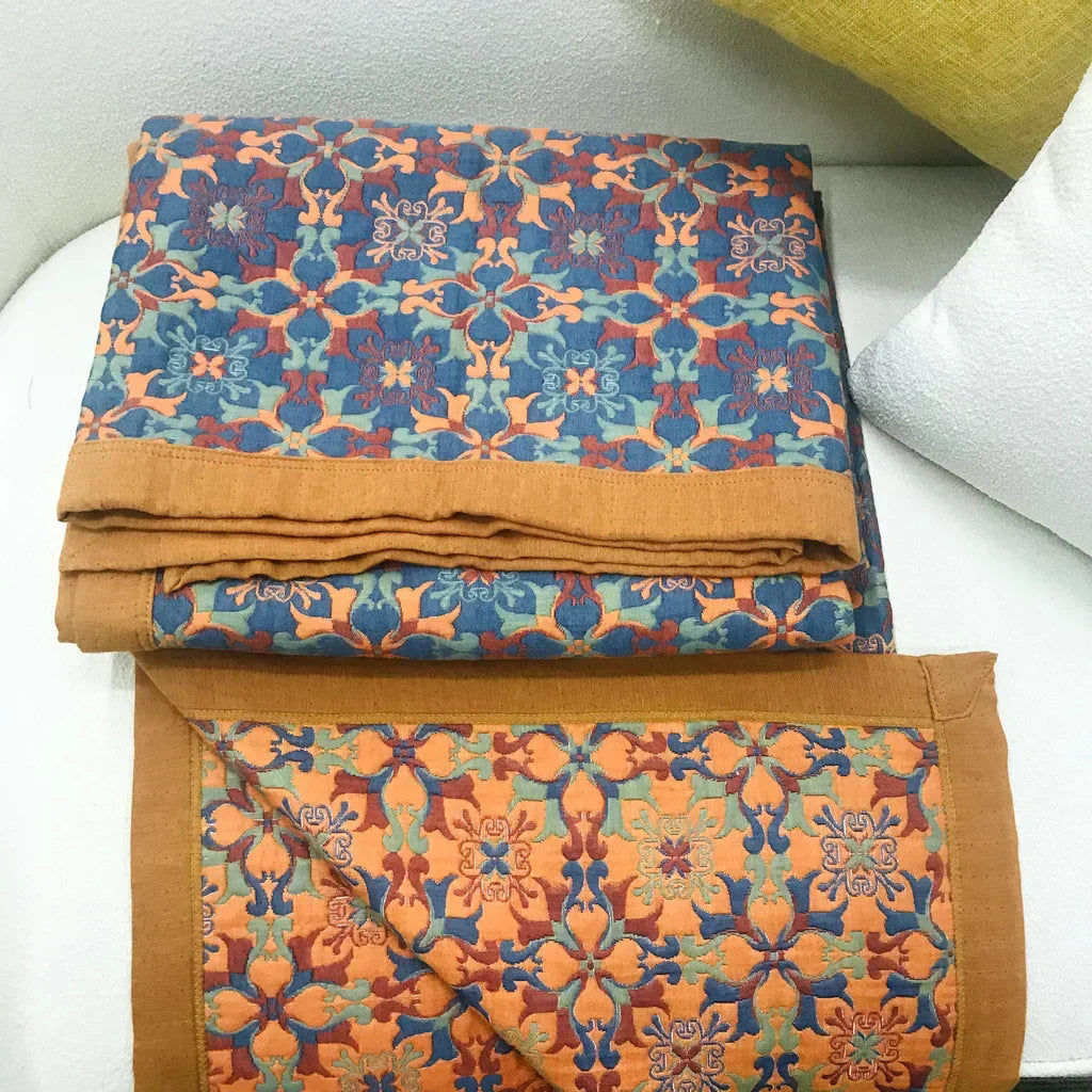 Blue Patterned Cotton Quilt – Floral Design