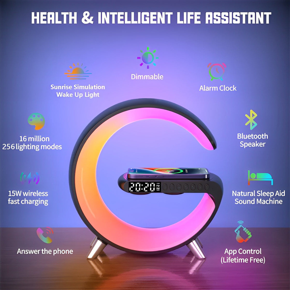 Smart Bluetooth Alarm Clock with Wireless Charging