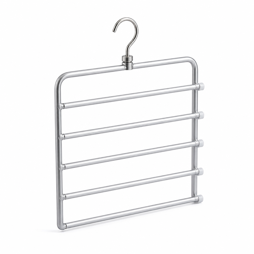 Space-Saving Aluminum Pants Organizer (6-Tier, 360° Rotating Hook)