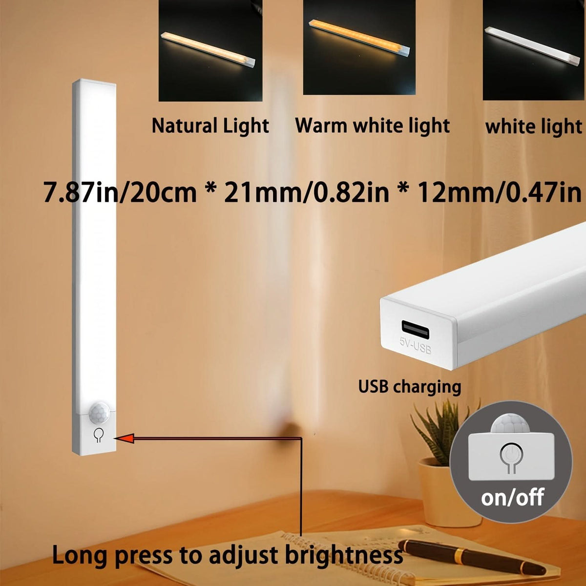 Lumosense - Smart Motion-Activated LED Night Light with Rechargeable Battery