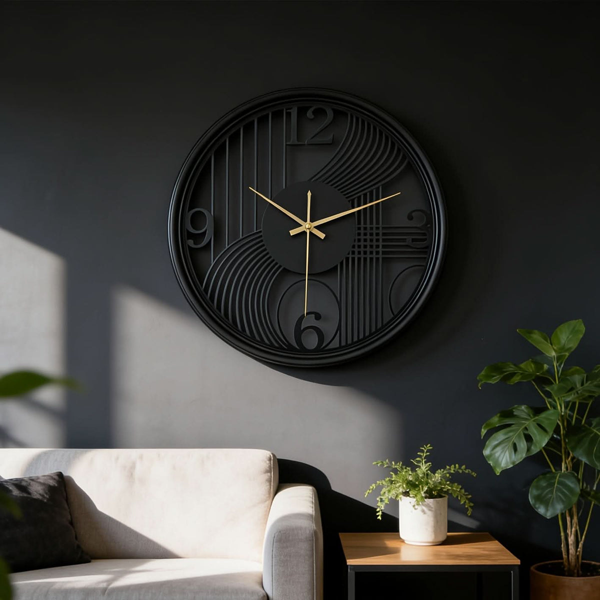 Gilded Harmony – 40cm Silent 3D Iron Wall Clock for Chic Interiors