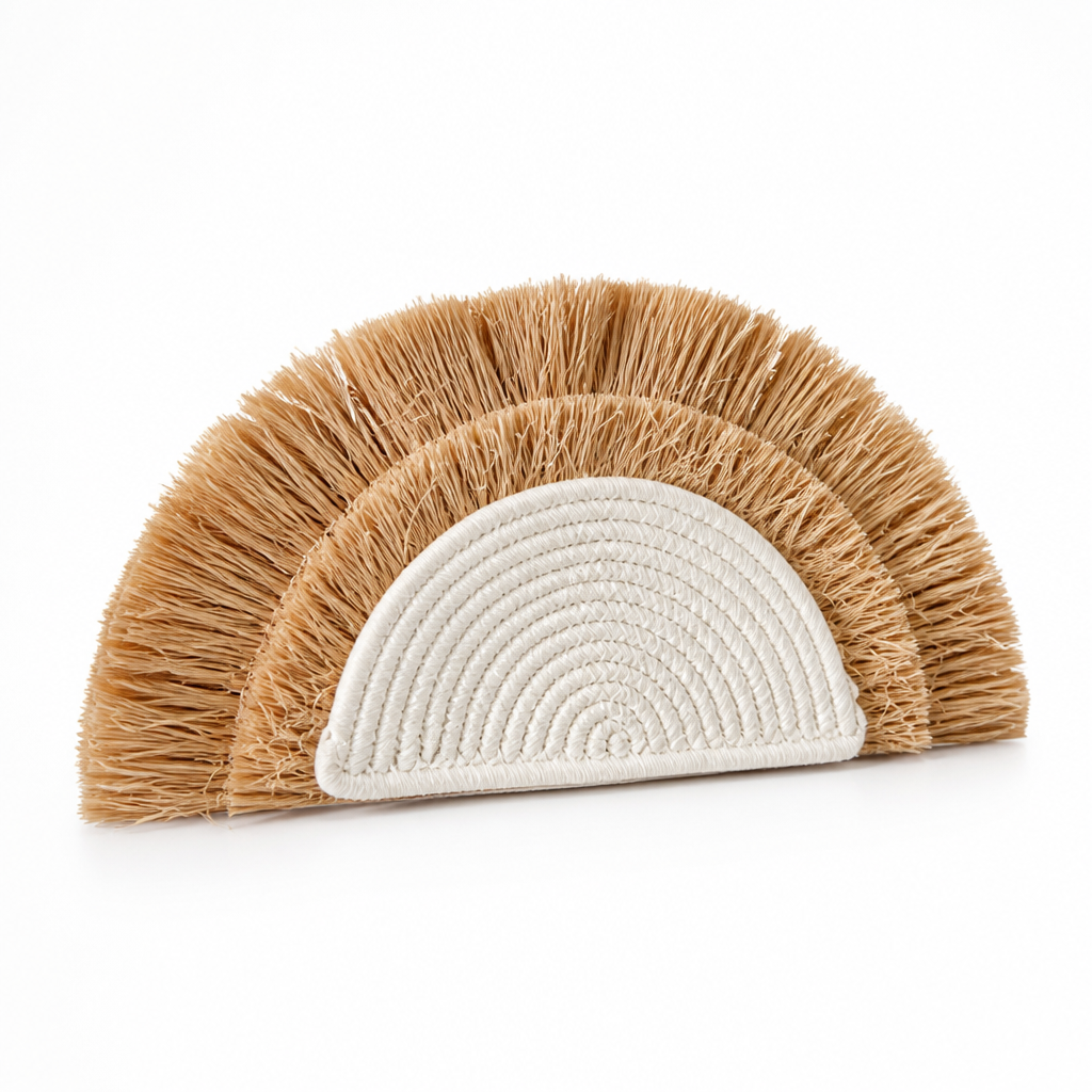 Handwoven Natural Straw & Cotton Wall Hanging
