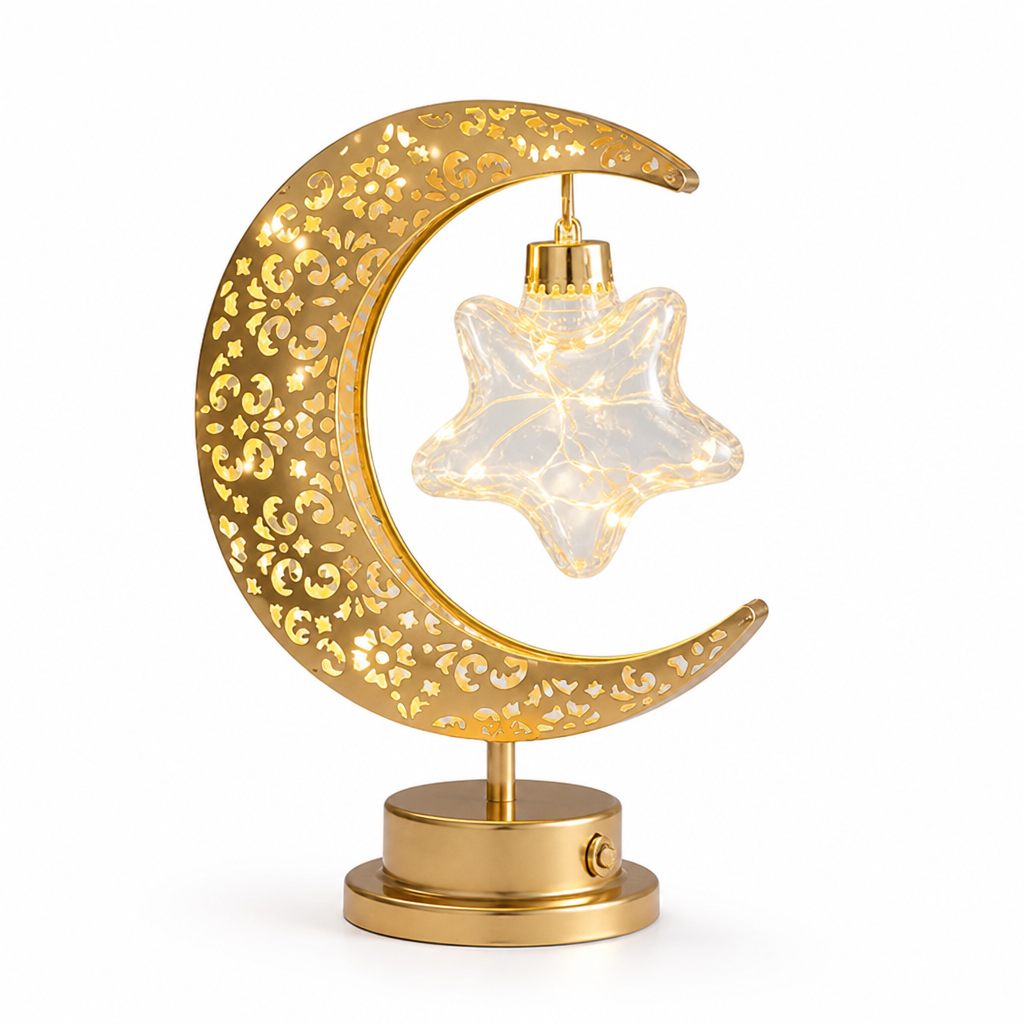 Warm White Crescent Moon & Star Table Lamp