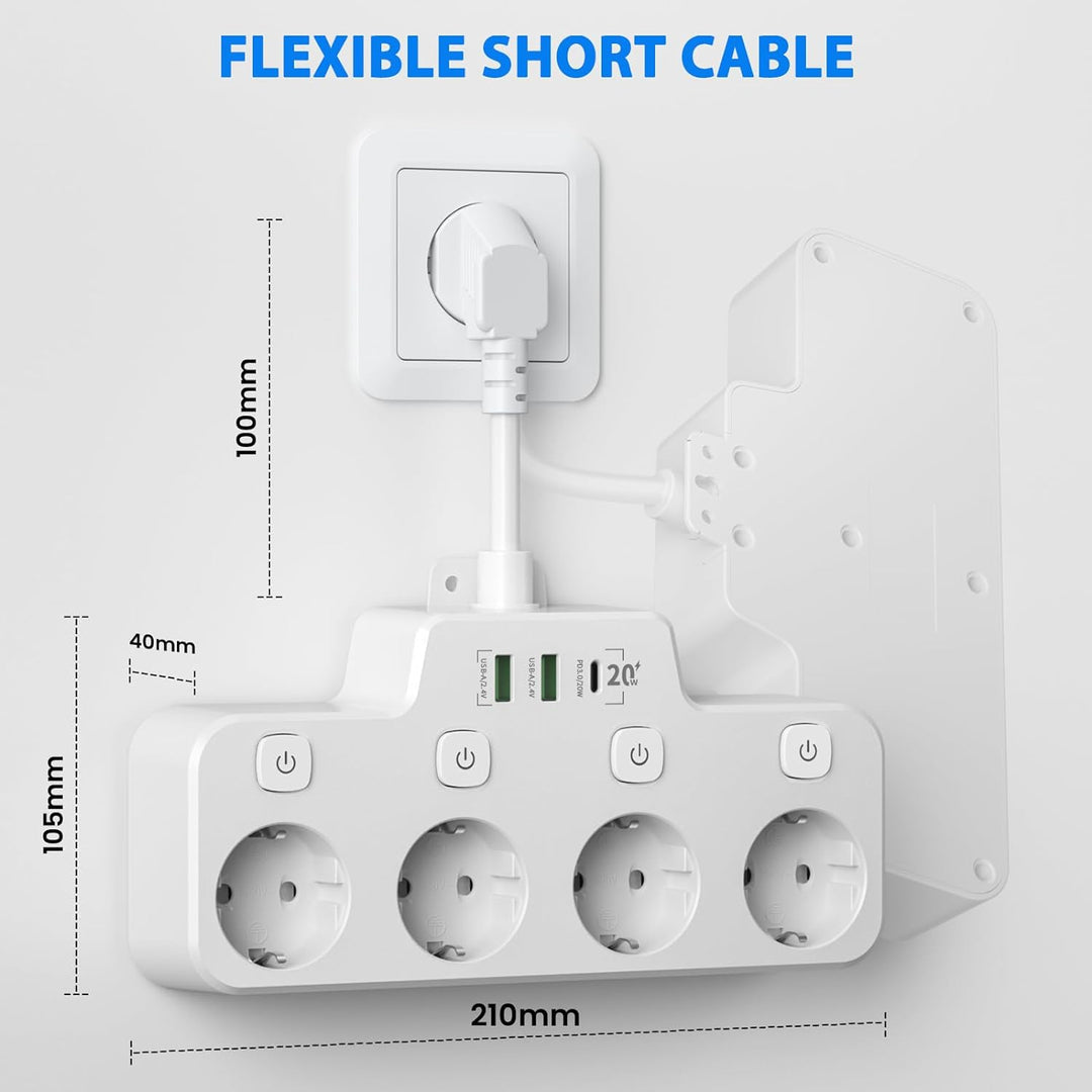 Versatile Wall-Mounted Power Hub with Independent Controls - 2 USB-A & 1 USB-C