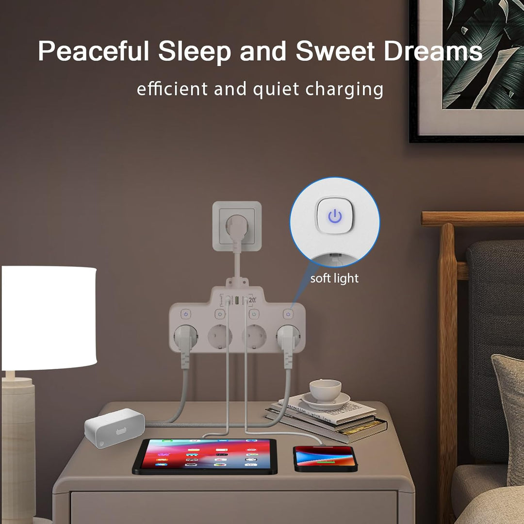 Versatile Wall-Mounted Power Hub with Independent Controls - 2 USB-A & 1 USB-C