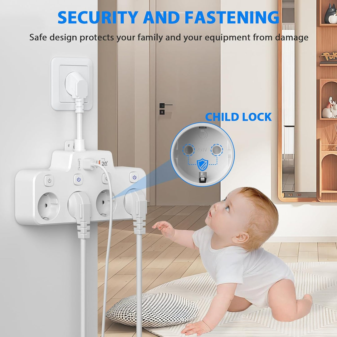 Versatile Wall-Mounted Power Hub with Independent Controls - 2 USB-A & 1 USB-C