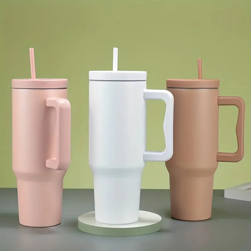 Stylish Insulated Steel Water Bottle with Straw & Grip Handle