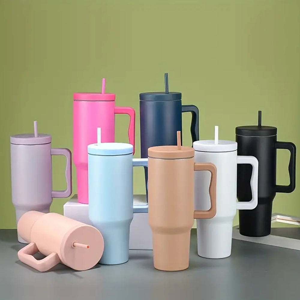 Stylish Insulated Steel Water Bottle with Straw & Grip Handle