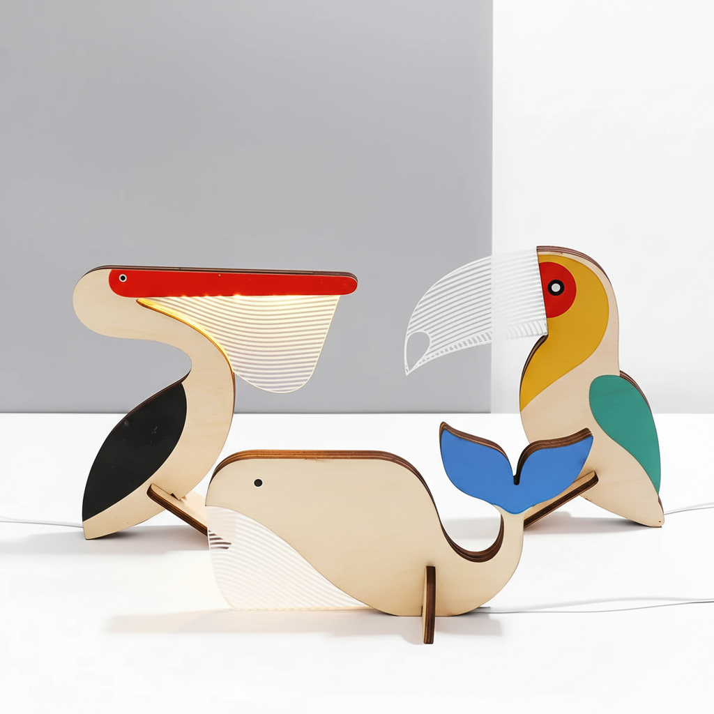 Wooden LED Lamp with Acrylic Design - Glowfauna