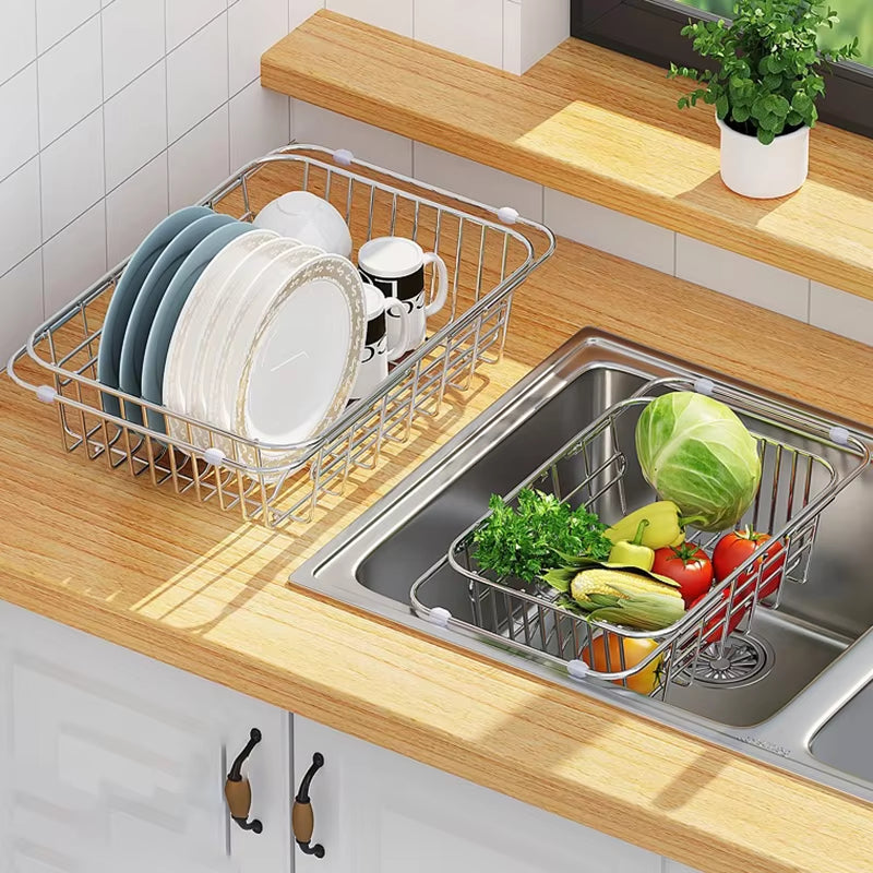 Adjustable Over-Sink Dish Organizer in Durable Stainless Steel